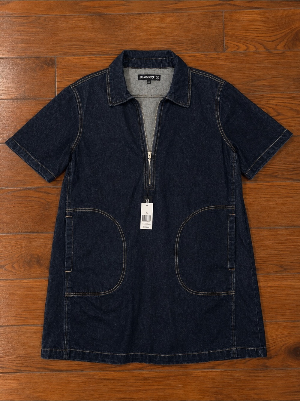 Blank NYC Dark Indigo Denim Midi Dress with Half-Zip Size XL